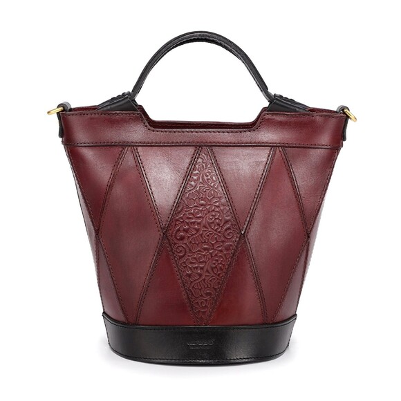 Old Trend Primrose Mini Eco Leather Bucket Tote Bag Burgundy 2 Top Straps Purse - Picture 1 of 13